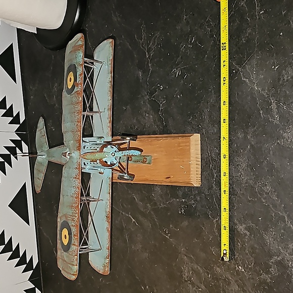 Vintage tin handmade single pilot wwii military airplane blue on stand unique! - Picture 5 of 5